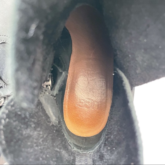 UGG Elysian Black Leather Round Toe Moto Boots Size 6 - Picture 10 of 11